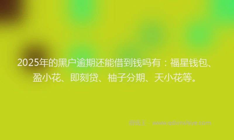 2025年的黑户逾期还能借到钱吗有：福星钱包、盈小花、即刻贷、柚子分期、天小花等。