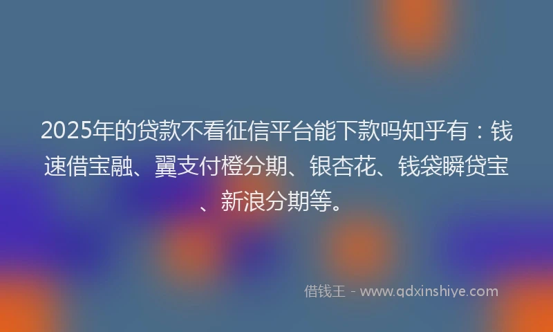 2025年的贷款不看征信平台能下款吗知乎有：钱速借宝融、翼支付橙分期、银杏花、钱袋瞬贷宝、新浪分期等。