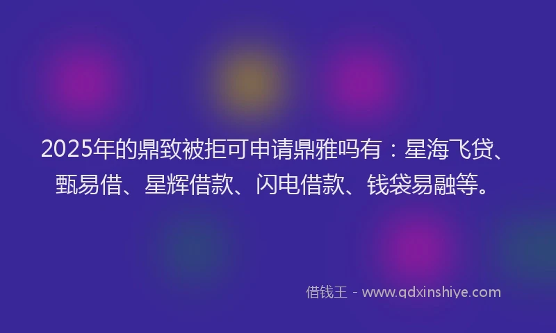 2025年的鼎致被拒可申请鼎雅吗有：星海飞贷、甄易借、星辉借款、闪电借款、钱袋易融等。
