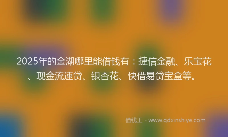 2025年的金湖哪里能借钱有：捷信金融、乐宝花、现金流速贷、银杏花、快借易贷宝盒等。