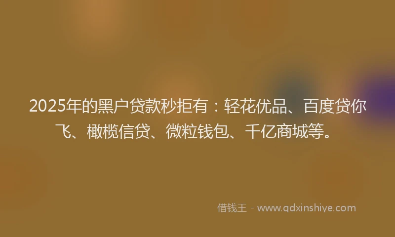 2025年的黑户贷款秒拒有：轻花优品、百度贷你飞、橄榄信贷、微粒钱包、千亿商城等。