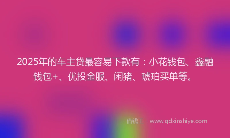 2025年的车主贷最容易下款有：小花钱包、鑫融钱包+、优投金服、闲猪、琥珀买单等。