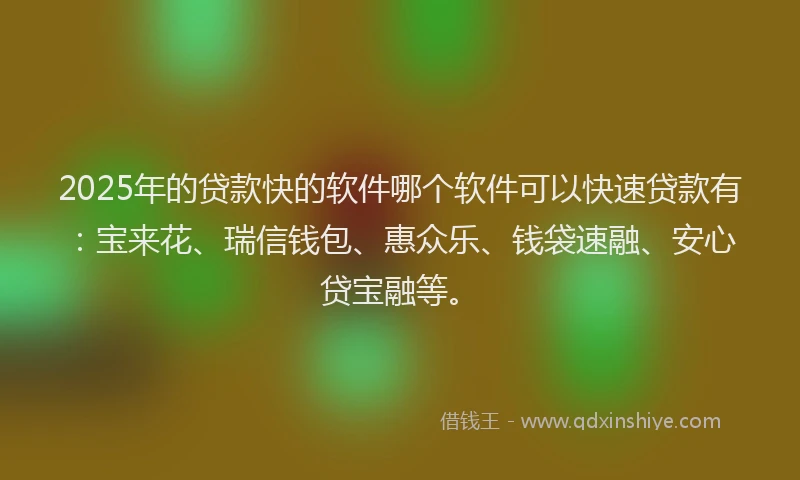 2025年的贷款快的软件哪个软件可以快速贷款有：宝来花、瑞信钱包、惠众乐、钱袋速融、安心贷宝融等。