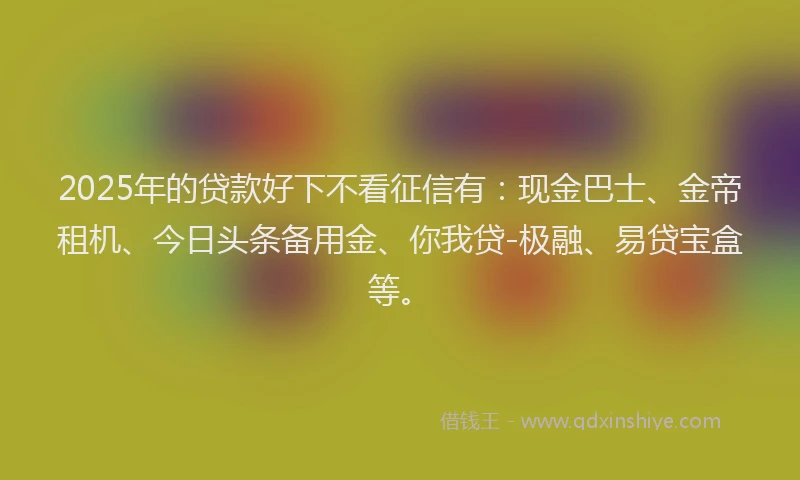 2025年的贷款好下不看征信有：现金巴士、金帝租机、今日头条备用金、你我贷-极融、易贷宝盒等。