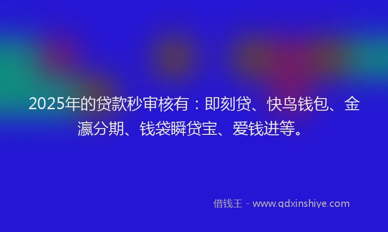 2025年的贷款秒审核有：即刻贷、快鸟钱包、金瀛分期、钱袋瞬贷宝、爱钱进等。