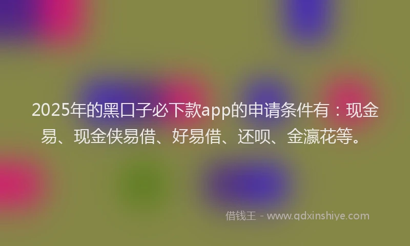 2025年的黑口子必下款app的申请条件有：现金易、现金侠易借、好易借、还呗、金瀛花等。