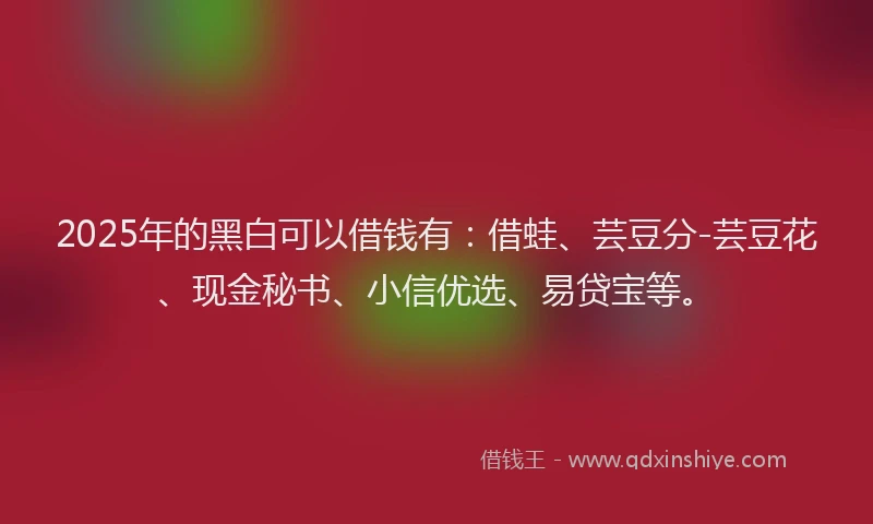 2025年的黑白可以借钱有：借蛙、芸豆分-芸豆花、现金秘书、小信优选、易贷宝等。
