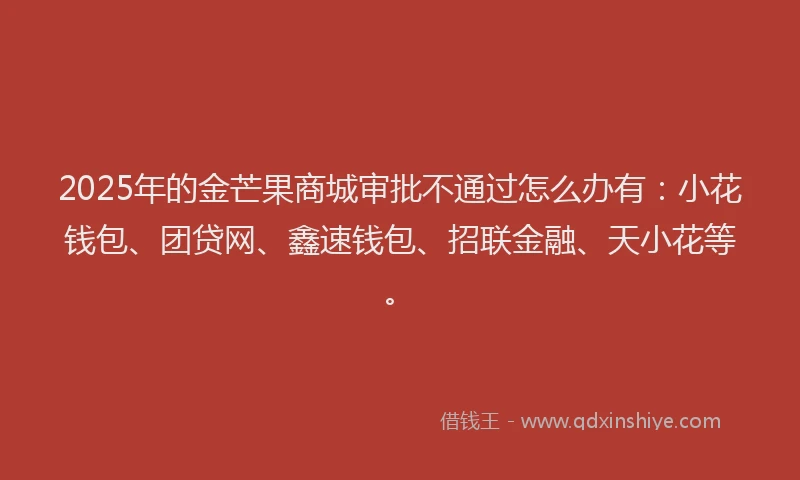 2025年的金芒果商城审批不通过怎么办有：小花钱包、团贷网、鑫速钱包、招联金融、天小花等。