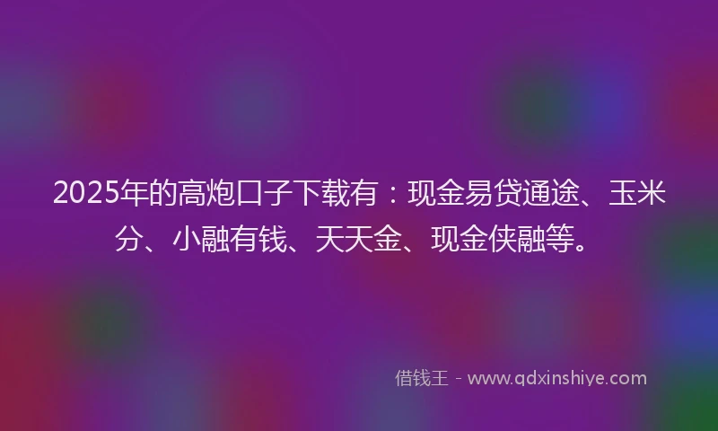 2025年的高炮口子下载有：现金易贷通途、玉米分、小融有钱、天天金、现金侠融等。