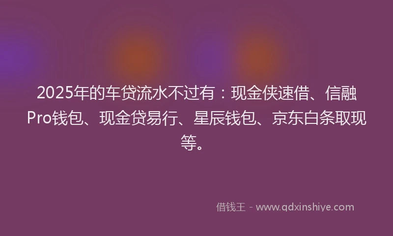 2025年的车贷流水不过有：现金侠速借、信融Pro钱包、现金贷易行、星辰钱包、京东白条取现等。