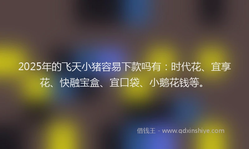 2025年的飞天小猪容易下款吗有：时代花、宜享花、快融宝盒、宜口袋、小鹅花钱等。