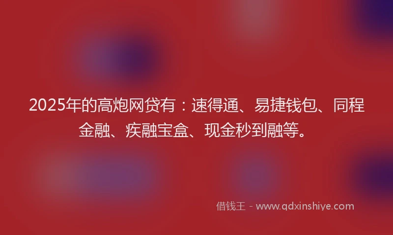 2025年的高炮网贷有：速得通、易捷钱包、同程金融、疾融宝盒、现金秒到融等。