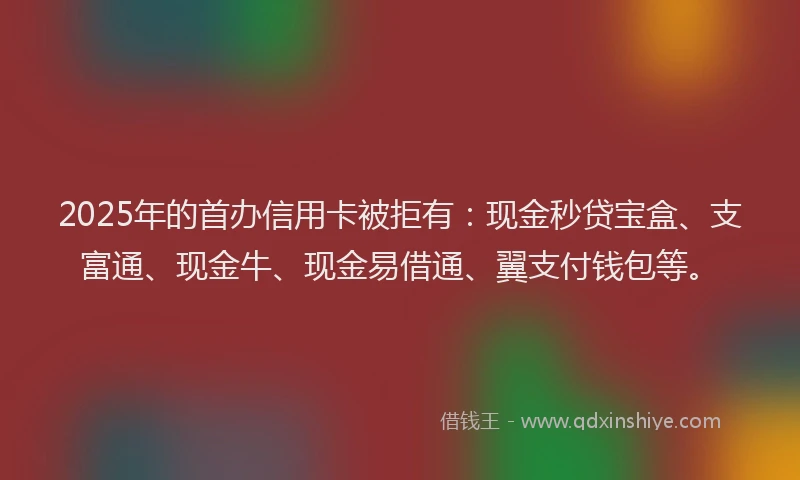 2025年的首办信用卡被拒有：现金秒贷宝盒、支富通、现金牛、现金易借通、翼支付钱包等。