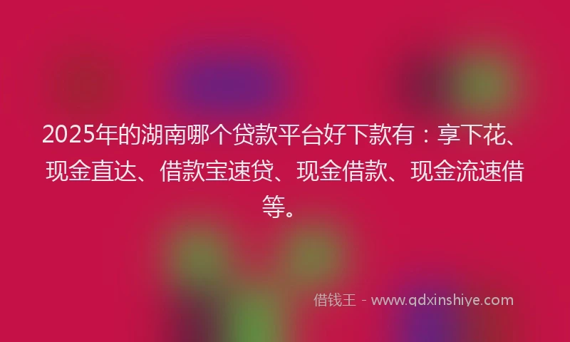 2025年的湖南哪个贷款平台好下款有：享下花、现金直达、借款宝速贷、现金借款、现金流速借等。