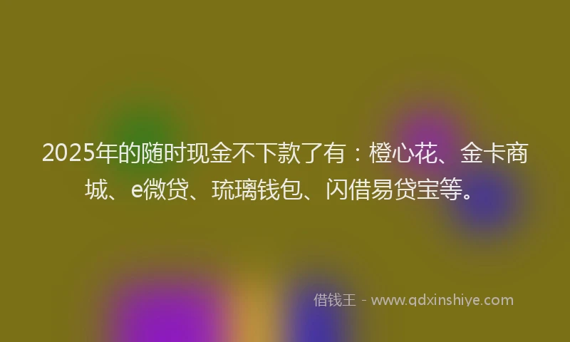 2025年的随时现金不下款了有：橙心花、金卡商城、e微贷、琉璃钱包、闪借易贷宝等。
