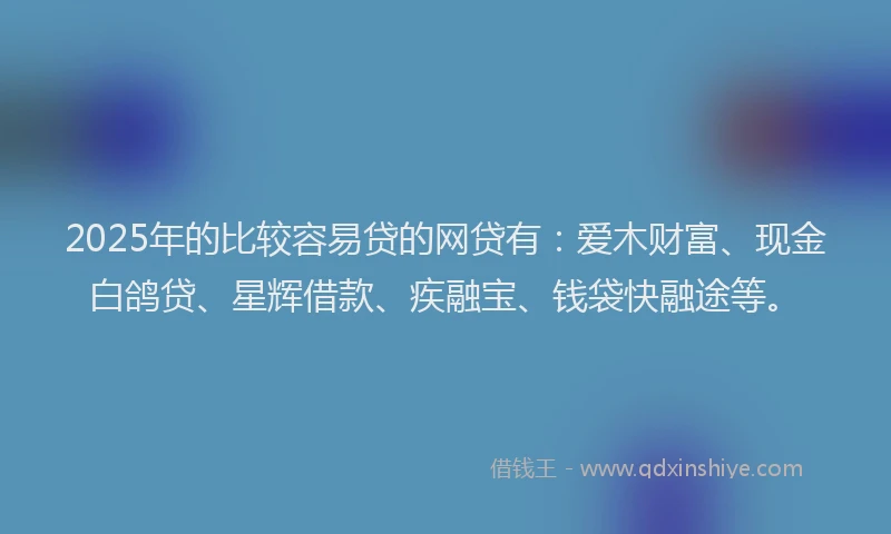 2025年的比较容易贷的网贷有：爱木财富、现金白鸽贷、星辉借款、疾融宝、钱袋快融途等。