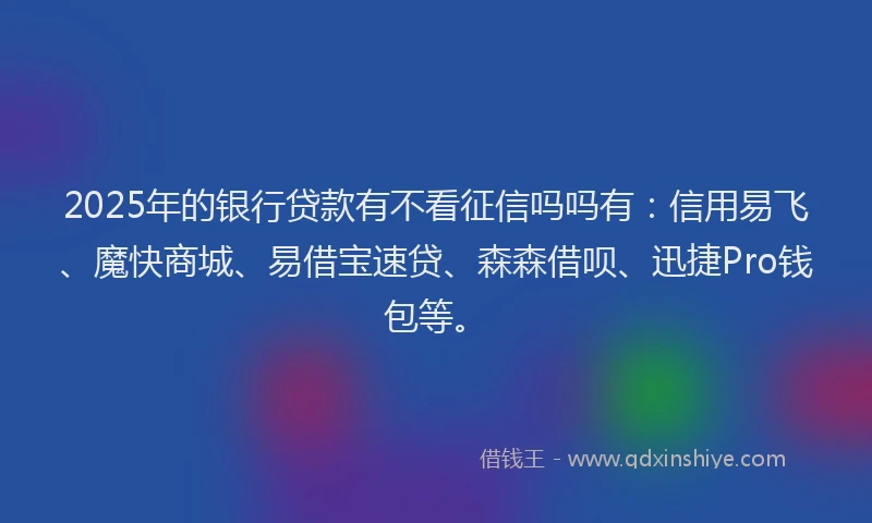 2025年的银行贷款有不看征信吗吗有：信用易飞、魔快商城、易借宝速贷、森森借呗、迅捷Pro钱包等。