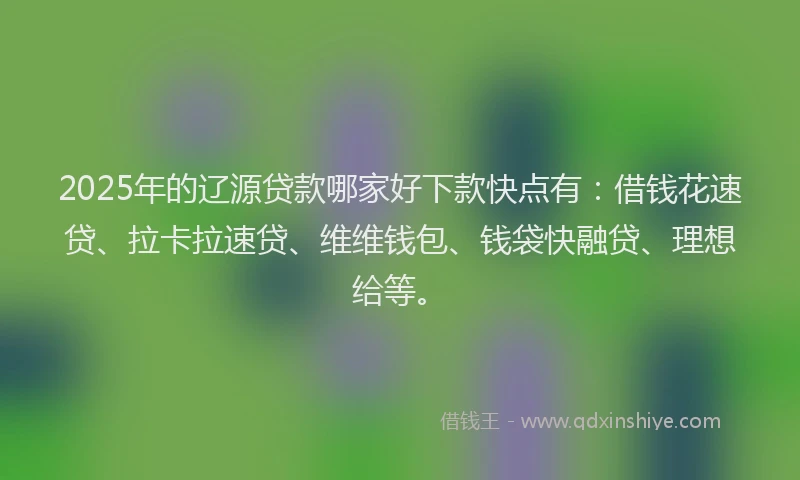 2025年的辽源贷款哪家好下款快点有：借钱花速贷、拉卡拉速贷、维维钱包、钱袋快融贷、理想给等。