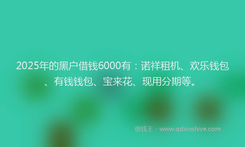 2025年的黑户借钱6000有：诺祥租机、欢乐钱包、有钱钱包、宝来花、现用分期等。