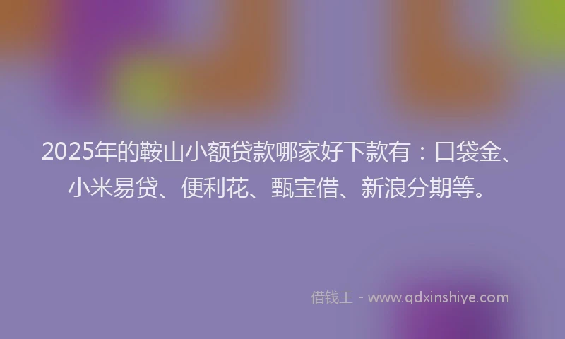 2025年的鞍山小额贷款哪家好下款有：口袋金、小米易贷、便利花、甄宝借、新浪分期等。