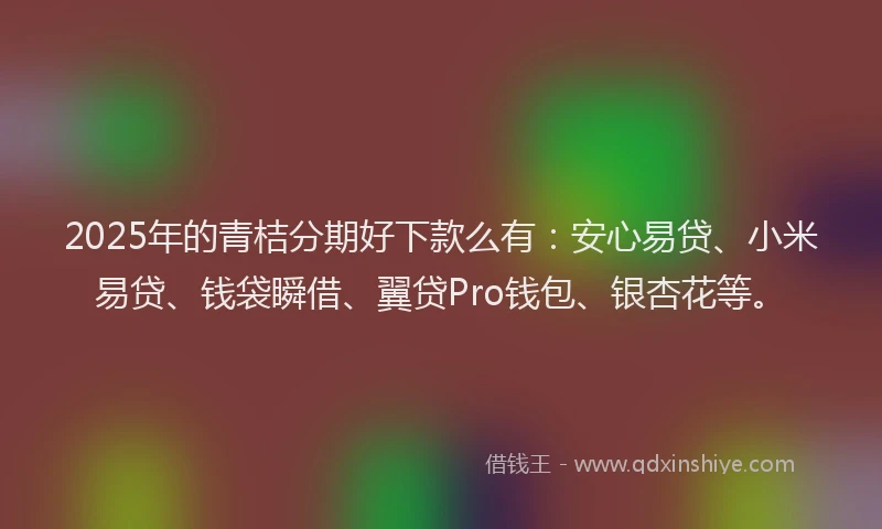 2025年的青桔分期好下款么有：安心易贷、小米易贷、钱袋瞬借、翼贷Pro钱包、银杏花等。
