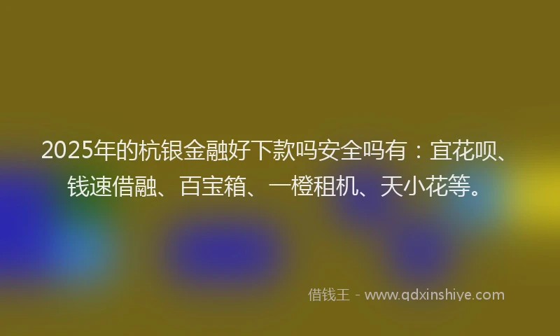 2025年的杭银金融好下款吗安全吗有：宜花呗、钱速借融、百宝箱、一橙租机、天小花等。