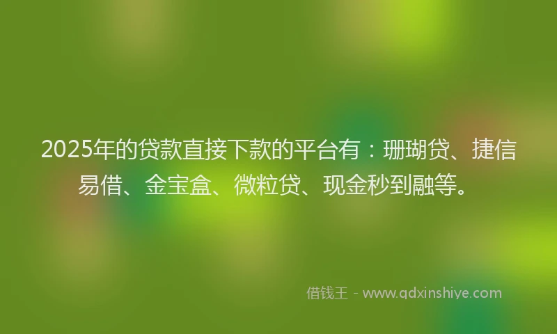 2025年的贷款直接下款的平台有：珊瑚贷、捷信易借、金宝盒、微粒贷、现金秒到融等。