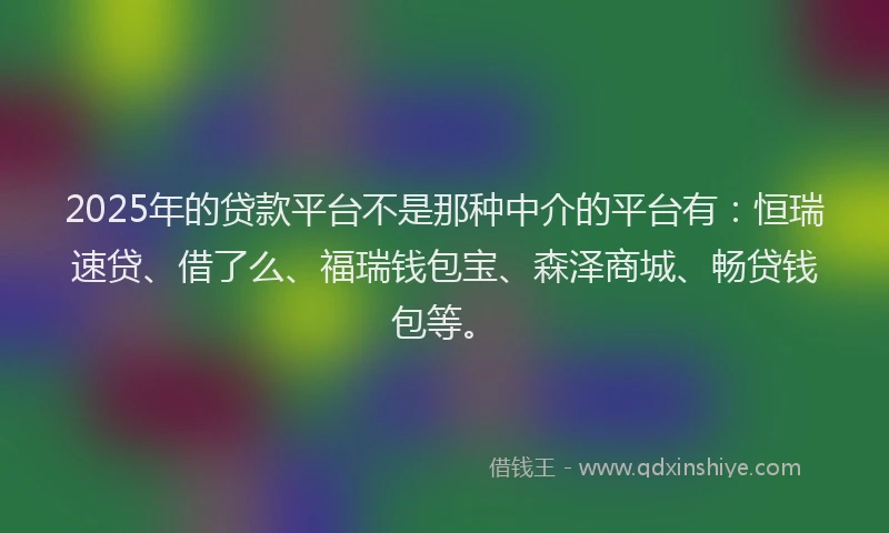 2025年的贷款平台不是那种中介的平台有：恒瑞速贷、借了么、福瑞钱包宝、森泽商城、畅贷钱包等。
