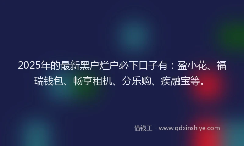 2025年的最新黑户烂户必下口子有：盈小花、福瑞钱包、畅享租机、分乐购、疾融宝等。