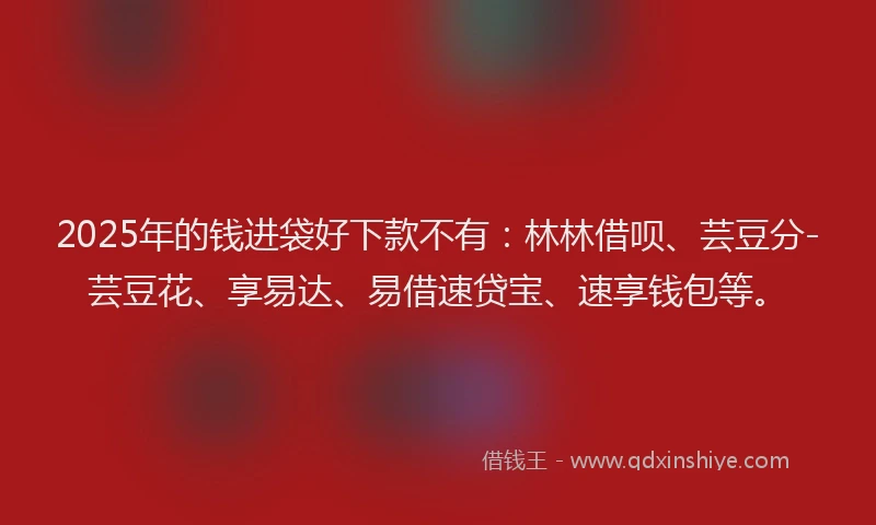 2025年的钱进袋好下款不有：林林借呗、芸豆分-芸豆花、享易达、易借速贷宝、速享钱包等。