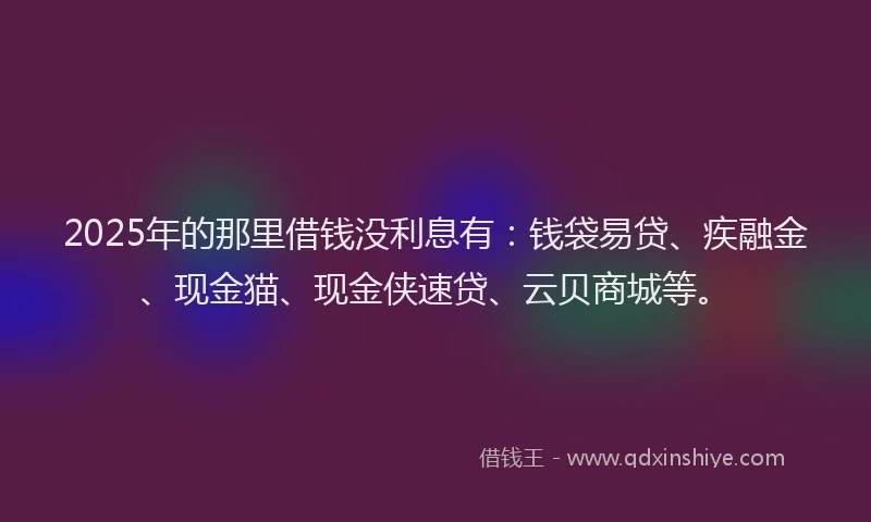 2025年的那里借钱没利息有：钱袋易贷、疾融金、现金猫、现金侠速贷、云贝商城等。