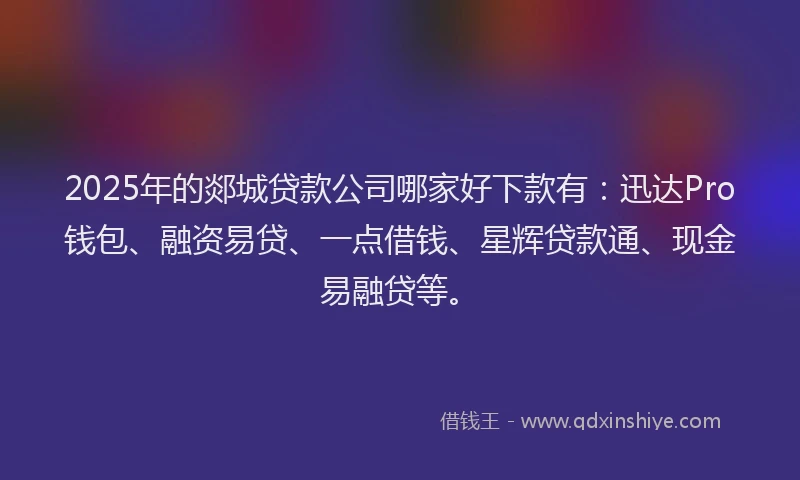 2025年的郯城贷款公司哪家好下款有：迅达Pro钱包、融资易贷、一点借钱、星辉贷款通、现金易融贷等。