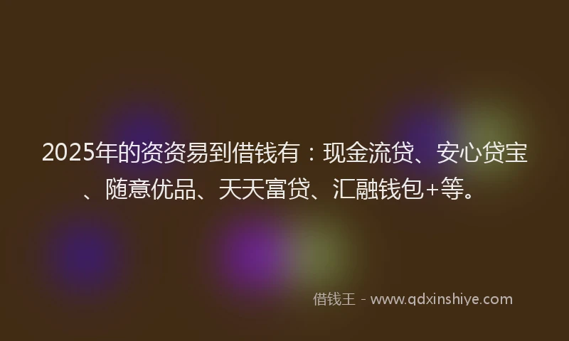 2025年的资资易到借钱有：现金流贷、安心贷宝、随意优品、天天富贷、汇融钱包+等。