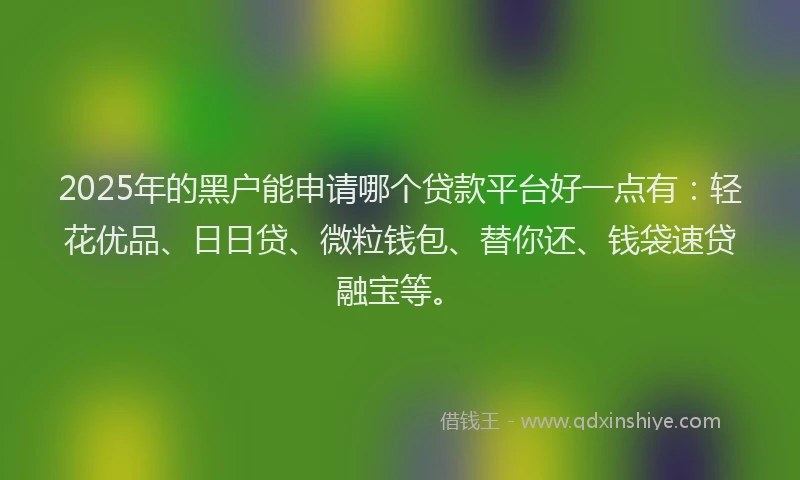 2025年的黑户能申请哪个贷款平台好一点有：轻花优品、日日贷、微粒钱包、替你还、钱袋速贷融宝等。