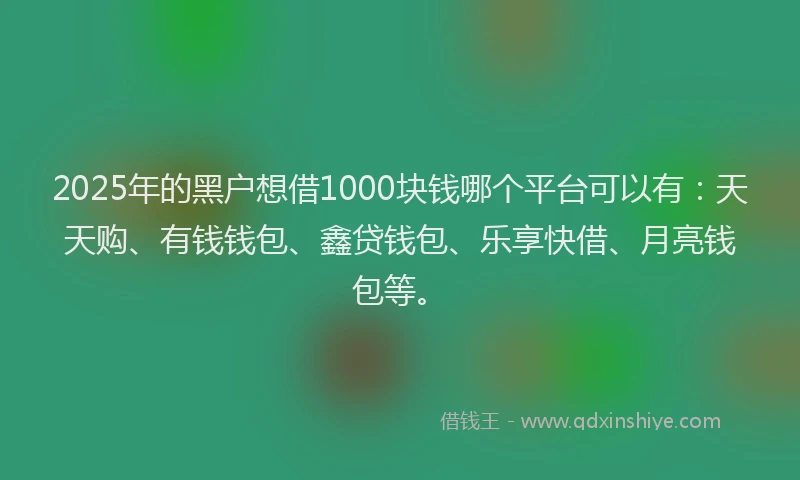 2025年的黑户想借1000块钱哪个平台可以有：天天购、有钱钱包、鑫贷钱包、乐享快借、月亮钱包等。