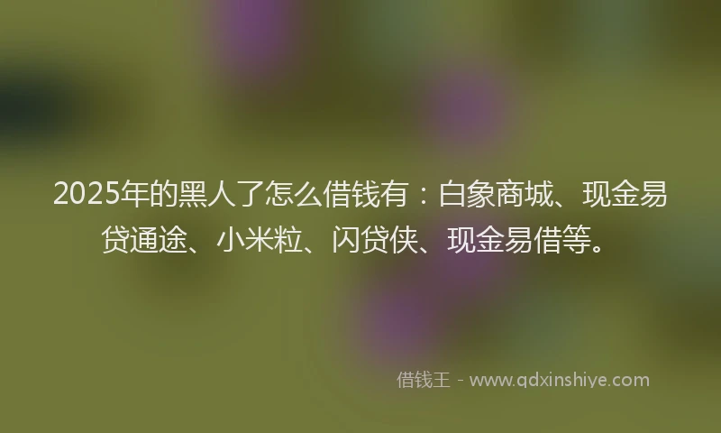 2025年的黑人了怎么借钱有：白象商城、现金易贷通途、小米粒、闪贷侠、现金易借等。