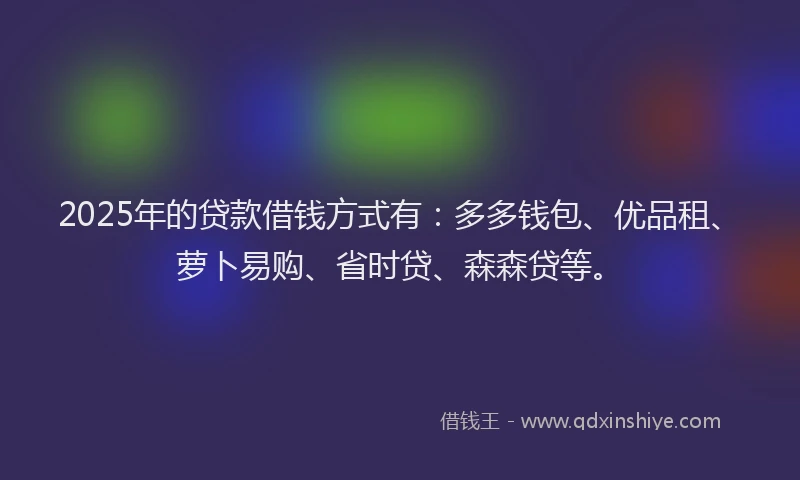 2025年的贷款借钱方式有：多多钱包、优品租、萝卜易购、省时贷、森森贷等。