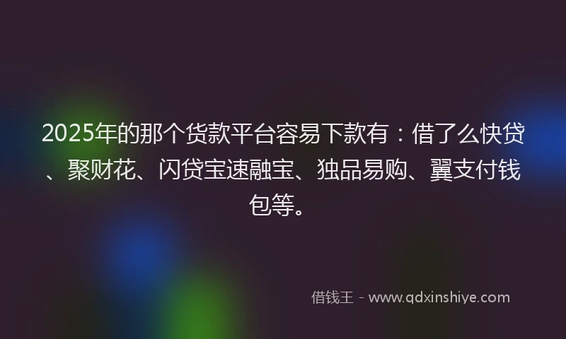 2025年的那个货款平台容易下款有：借了么快贷、聚财花、闪贷宝速融宝、独品易购、翼支付钱包等。