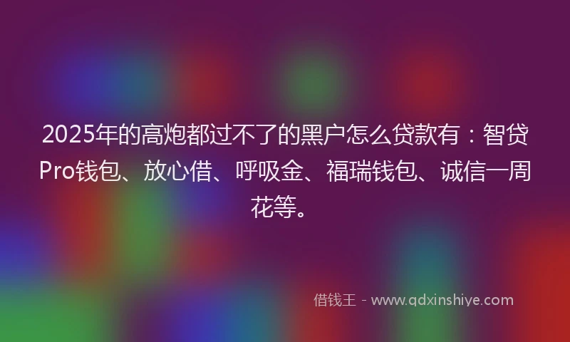 2025年的高炮都过不了的黑户怎么贷款有：智贷Pro钱包、放心借、呼吸金、福瑞钱包、诚信一周花等。