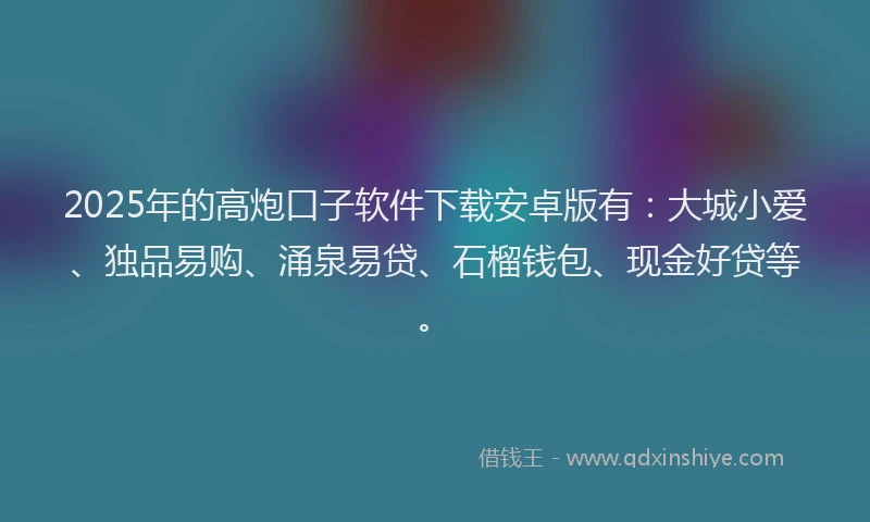 2025年的高炮口子软件下载安卓版有：大城小爱、独品易购、涌泉易贷、石榴钱包、现金好贷等。