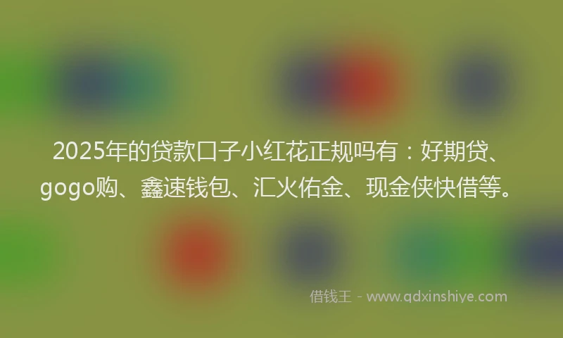2025年的贷款口子小红花正规吗有：好期贷、gogo购、鑫速钱包、汇火佑金、现金侠快借等。