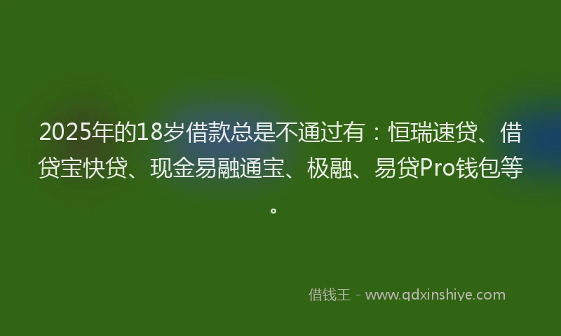 2025年的18岁借款总是不通过有：恒瑞速贷、借贷宝快贷、现金易融通宝、极融、易贷Pro钱包等。