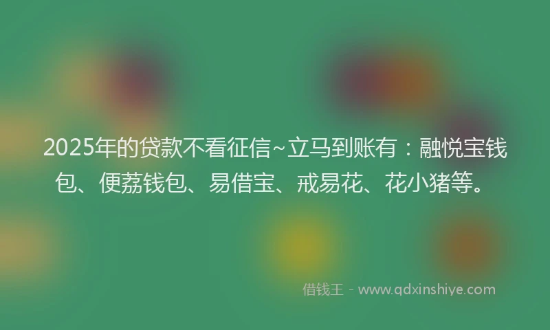 2025年的贷款不看征信~立马到账有：融悦宝钱包、便荔钱包、易借宝、戒易花、花小猪等。