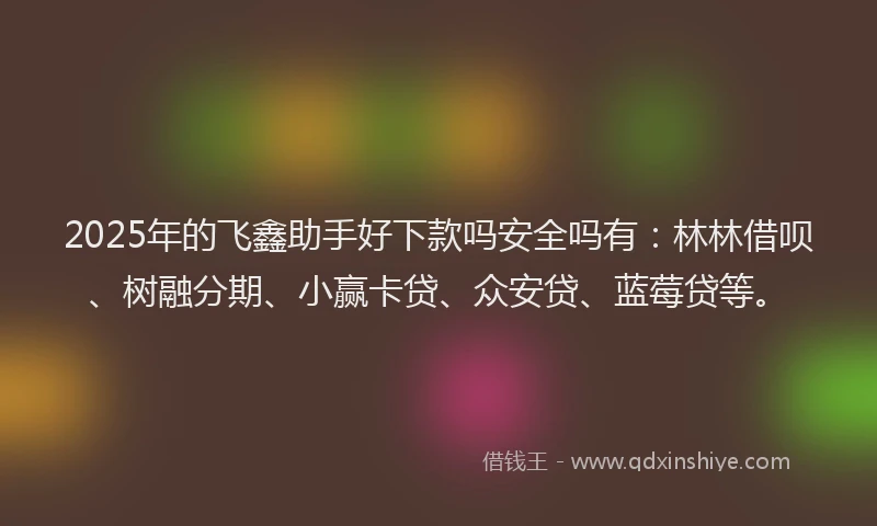 2025年的飞鑫助手好下款吗安全吗有：林林借呗、树融分期、小赢卡贷、众安贷、蓝莓贷等。