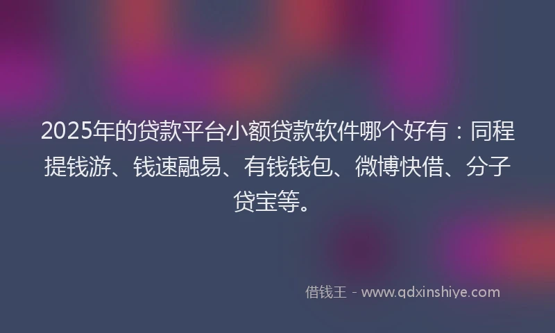 2025年的贷款平台小额贷款软件哪个好有：同程提钱游、钱速融易、有钱钱包、微博快借、分子贷宝等。