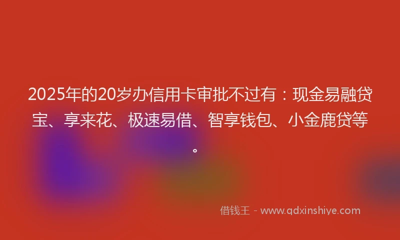 2025年的20岁办信用卡审批不过有：现金易融贷宝、享来花、极速易借、智享钱包、小金鹿贷等。