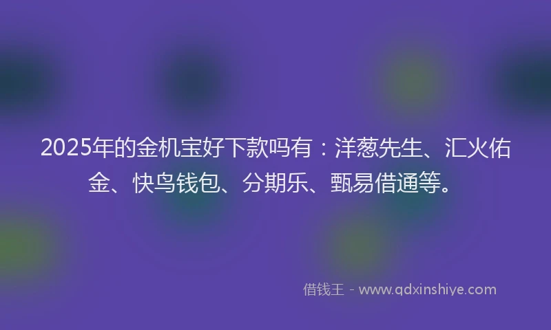 2025年的金机宝好下款吗有：洋葱先生、汇火佑金、快鸟钱包、分期乐、甄易借通等。