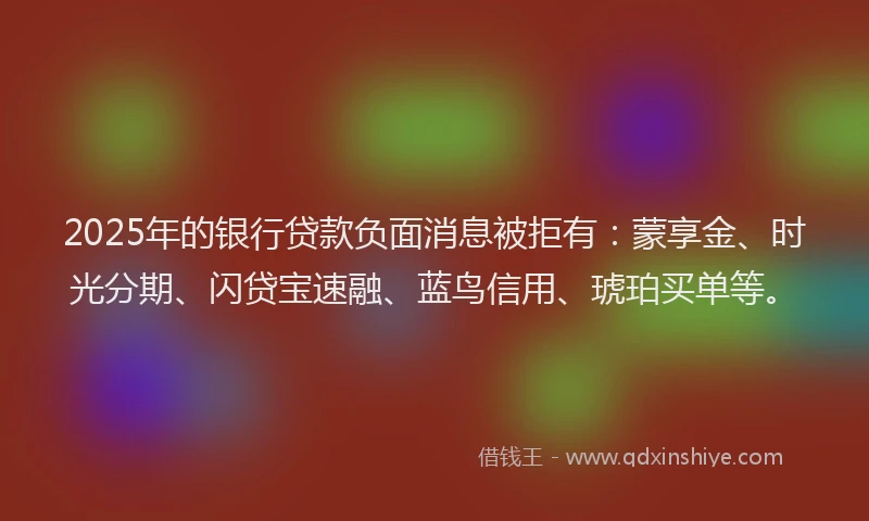 2025年的银行贷款负面消息被拒有：蒙享金、时光分期、闪贷宝速融、蓝鸟信用、琥珀买单等。
