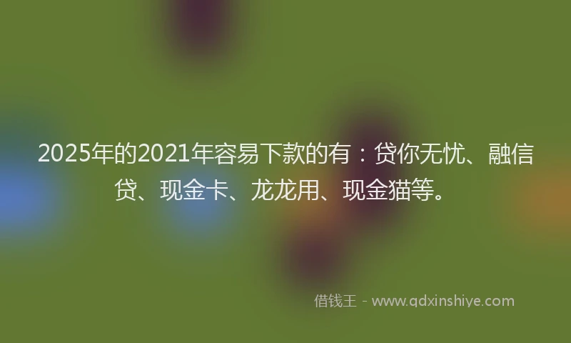 2025年的2021年容易下款的有：贷你无忧、融信贷、现金卡、龙龙用、现金猫等。