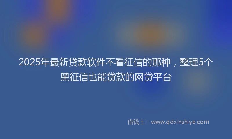 2025年最新贷款软件不看征信的那种，整理5个黑征信也能贷款的网贷平台